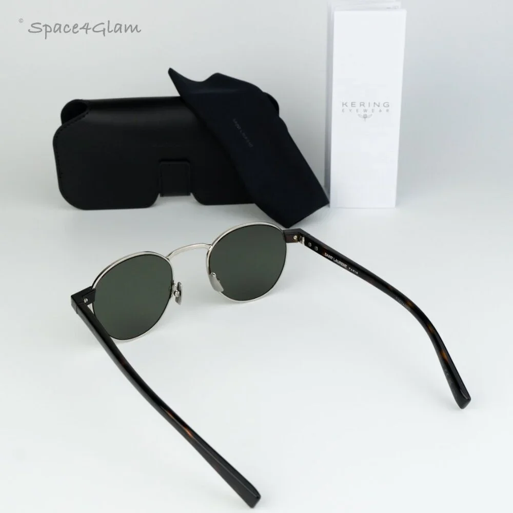BRAND NEW Saint Laurent SL707 001 Silver Havana Grey Oval Unisex Sunglasses
